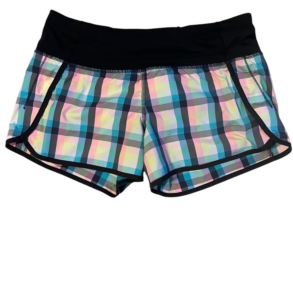 Lululemon Multicolored Plaid Athletic Running Athleisure Shorts w/Liner - Sz 6